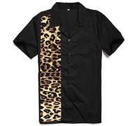 Anchor MSJ Men's 50s Male Clothing Cotton Men Shirts Short Sleeve Vintage Fifties Bowling Casual Button-Down Shirts XL Leopard