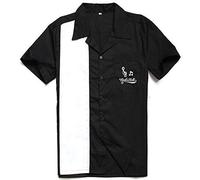 Anchor MSJ Men's 50s Male Clothing Cotton Men Shirts Short Sleeve Vintage Fifties Bowling Casual Button-Down Shirts Black