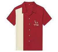Anchor MSJ Men's 50s Male Clothing Cotton Men Shirts Short Sleeve Vintage Fifties Bowling Casual Button-Down Shirts Red