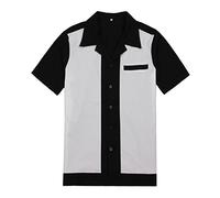 Anchor MSJ Men's 50s Male Clothing Cotton Short Sleeve Vintage Bowling Button-Down Shirts White XL