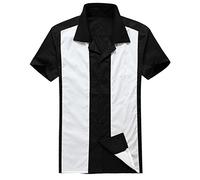 Anchor MSJ Men's 50s Male Clothing Rockabilly Style Casual Cotton Blouse Mens Fifties Bowling Dress Shirts (S, White)