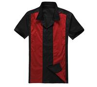 Anchor MSJ Men's 50s Male Clothing Rockabilly Style Casual Cotton Blouse Mens Fifties Bowling Dress Shirts (M, Red)