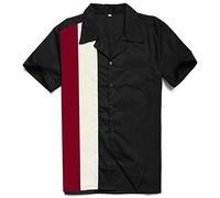 Anchor MSJ Men's 50s Male Clothing Rockabilly Style Casual Cotton Blouse Mens Fifties Bowling Dress Shirts (XL, Maroon)