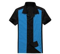 Anchor MSJ Men's 50s Male Clothing Rockabilly Style Casual Cotton Blouse Mens Fifties Bowling Dress Shirts (XL, Blue)