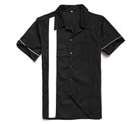Anchor MSJ Men's 50s Male Clothing Rockabilly Style Casual Cotton Blouse Mens Fifties Bowling Dress Shirts (M) Black