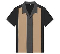 Anchor MSJ Men's 50s Male Clothing Rockabilly Style Casual Cotton Blouse Mens Fifties Bowling Dress Shirts (XXXL, Black)