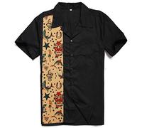 Anchor MSJ Men's 50s Male Clothing Rockabilly Style Casual Cotton Blouse Mens Fifties Bowling Dress Shirts - Black - Large