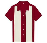 Anchor MSJ Men's 50s Male Clothing Rockabilly Style Cotton Mens Shirts Short Sleeve Fifties Bowling Casual Button-Down Shirts - red - Medium