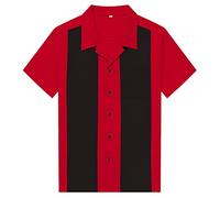 Anchor MSJ Men's Shirt Cotton Splicing Hip Pop Bowling Casual Retro Punk Workwear 50s Retro Camp Rockabilly Style L Red