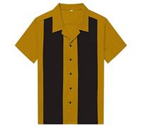 Anchor MSJ Men's Shirt Cotton Splicing Hip Pop Bowling Casual Retro Punk Workwear 50s Retro Camp Rockabilly Style XXXL Gold