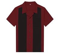 Anchor MSJ Men's Shirt Cotton Splicing Hip Pop Bowling Casual Retro Punk Workwear 50s Retro Camp Rockabilly Style XXXL Wine Red