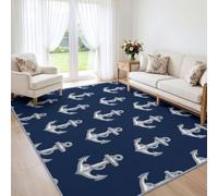 Anchor Navy Blue Washable Area Rug 120x170 cm | Ocean Distressed Minimalist Rugs Low Pile Non-shedding Non-slip Carpet, for Living Room Bedroom Kitchen Kids room