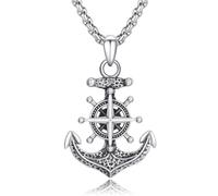 Anchor Necklace, 925 Sterling Silver, Compass, Anchor Necklace, Viking, Nautical Talisman, Rope, Fine Jewelry for Men and Women, Extra, Silver, No
