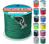 Anchor Rope 100 FT 1/2 in, Double Braided Anchor Line with 316 Stainless Steel Thimble & Shackle, Boat Anchor Rope Ideal for Towing, Mooring, Deck, Anchoring, Boats Up to 35' - Forest Green