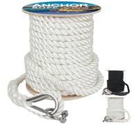 Anchor Rope 100 ft X 1 inch, 3-Strand Twisted Nylon Anchor Line, Boat Rope with Stainless Steel Thimble and Shackle for Boating, Anchoring, Mooring,Pulling (White)