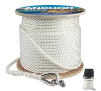 Anchor Rope 300 ft X 1/2 inch, 3-Strand Twisted Nylon Anchor Line, Boat Rope with Stainless Steel Thimble and Shackle for Boating, Anchoring, Mooring,Pulling (White)