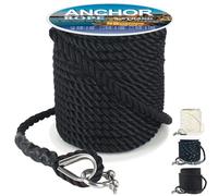 Anchor Rope 50 ft X 1/2 inch, 3-Strand Twisted Nylon Anchor Line, Boat Rope with Stainless Steel Thimble and Shackle for Boating, Anchoring, Mooring,Pulling (Black)