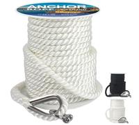 Anchor Rope 50 ft X 1 inch, 3-Strand Twisted Nylon Anchor Line, Boat Rope with Stainless Steel Thimble and Shackle for Boating, Anchoring, Mooring,Pulling (White)