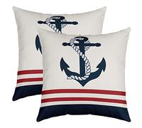 Anchor Rope Pillow Cover 18x18 Inch Set of 2 Nautical Style Ocean Sea Sailing Theme Cushion Cover for Living Room Sofa Red Blue Srtipes Decor Cushion Case for Kids Teens Adults