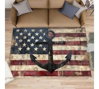 Anchor Rugs for Bedroom, American Flag Rug, Retro Nautical Theme Area Rug, Home Decor Rugs for Living Room, Non-Slip Machine Washable Carpet - 70x140 cm