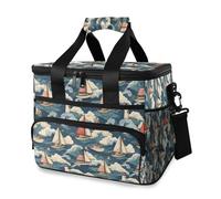 Anchor Sailboat Wave Tower Pattern Cooler Bag Thermal Insulated Picnic Lunch Bag Box Large Cool Bag for Beach Picnic Camping Travel Men Women