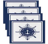 Anchor Steering Wheel Placemats Set of 4 45X30cm Nautical Themed Table Place Mats Set For Decor Sea Adventure Placemat for Kitchen Dining Table Decor Indoor Outdoor Ocean