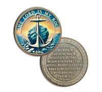 Anchor Stone Christian Challenge Coin, Psalm 18:2 Bible Verses Coin - Christian Prayer Pocket Token - Religious Gifts for Men Women