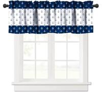 Anchor Valance Curtain, Nautical Theme Navy Blue White Anchor Sea Life Adventure Print Blackout Short Window Treatment for Kids Bedroom Living Room Kitchen, 54x18in
