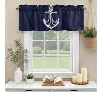 Anchor Valances for Windows, Nautical Knot Rod Pocket Valance Short Window Treatments Curtains for Kitchen Bathroom Bedroom Decor, 42 x 12 Inches