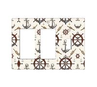 Anchor With Rope Switch Cover Decorative Triple Toggle Wall Plate For Kitchen Girls Boys Room 3 Gang Standard Size 6.57" X 4.65"