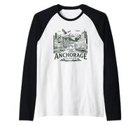Anchorage Alaska Skyline Harbor Mountain Adventure Design Raglan Baseball Tee