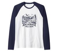 Anchorage Alaska Skyline Harbor Mountain Adventure Design Raglan Baseball Tee