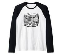Anchorage Alaska Skyline Harbor Mountain Adventure Design Raglan Baseball Tee