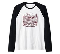Anchorage Alaska Skyline Harbor Mountain Adventure Design Raglan Baseball Tee