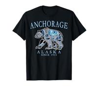 Anchorage Alaska Tribal Bear Since 1915 Pale Blue Letters T-Shirt