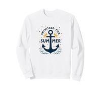 Anchored For Euro Summer Time: Nautical Beach Vacation Sweatshirt, Adult Unisex, White, Small