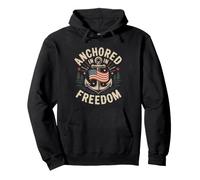 Anchored Freedom Fourth July Lake Life American Flag Anchor Pullover Hoodie