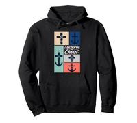 Anchored In Christ Retro Anchor Cross Rope Faith Nautical Pullover Hoodie