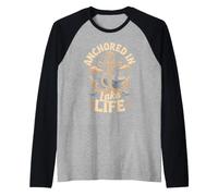 Anchored in Lake Life Boating Boat Pontoon Captain Raglan Baseball Tee