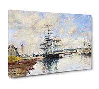 Anchored Ship By Eugene Boudin Classic Painting Canvas Wall Art Print Ready to Hang, Framed Picture for Living Room Bedroom Home Office Décor, 30x20 Inch (76x50 cm)