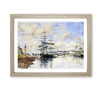 Anchored Ship By Eugene Boudin Classic Painting Framed Print | A3 Oak Framed Wall Art | Ready to Hang | Classic Vehicle Picture | Living Room Bedroom Lounge Office