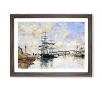 Anchored Ship By Eugene Boudin Classic Painting Framed Print | A4 Walnut Framed Wall Art | Ready to Hang | Classic Vehicle Picture | Living Room Bedroom Lounge Office