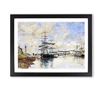 Anchored Ship By Eugene Boudin Classic Painting Framed Wall Art Print, Ready to Hang Picture for Living Room Bedroom Home Office Décor, Black A2 (64 x 46 cm)