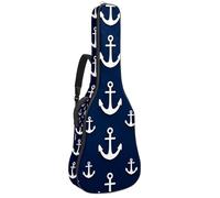 Anchors and Steering Wheels on Navy Blue Background Acoustic Guitar Gig Bag, 1 cm Thick Padding Waterproof Guitar Case Backpack with Dual Adjustable Shoulder Strap for 40-42 Inch Guitar
