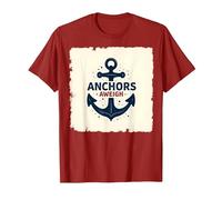 Anchors Aweigh Nautical Theme Design for Sailors T-Shirt, Men, Cranberry, M