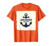 Anchors Aweigh Nautical Theme Design for Sailors T-Shirt, Men, Orange, M
