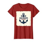 Anchors Aweigh Nautical Theme Design for Sailors T-Shirt, Women, Cranberry, L