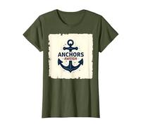 Anchors Aweigh Nautical Theme Design for Sailors T-Shirt, Women, Olive, 3XL