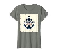Anchors Aweigh Nautical Theme Design for Sailors T-Shirt, Women, Olive Heather, L
