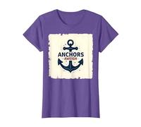 Anchors Aweigh Nautical Theme Design for Sailors T-Shirt, Women, Purple Heather, XS